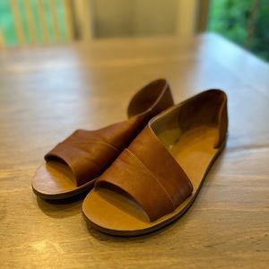Women’s Cognac Faux Leather Cutout Sandals Size 8
